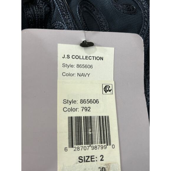 JS Collections NWT Women's Embroidered Midi Sheath Dress Size 2 Navy 3/4 Sleeves - Picture 7 of 10